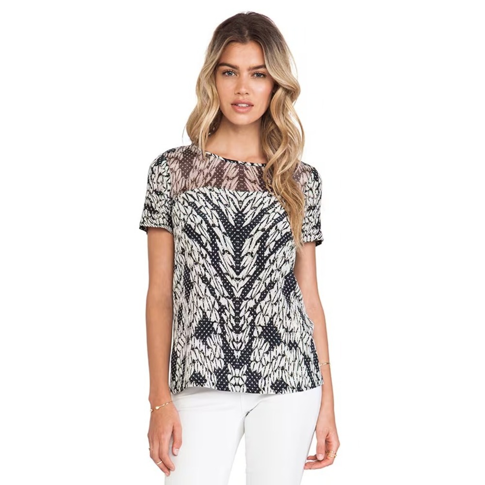 NWT‎ Diane von Furstenberg DVF Angela Silk Tee Top Panther Lace 2 0 $265